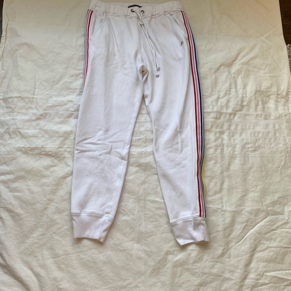 Abercrombie & Fitch white joggers with multi coloured stripes. Size Medium W - Picture 5 of 6